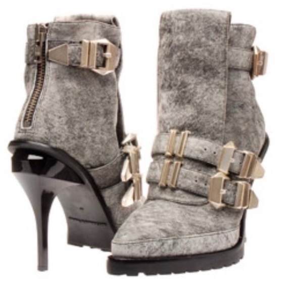 Alexander Wang Shoes - Alexander Wang Hanne Triple Buckle Zip Boots in Grey